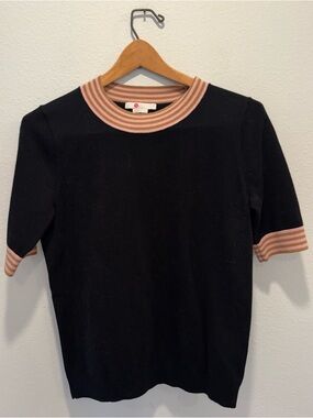 Boden Navy Striped Knit Short Sleeve Shirt Size S